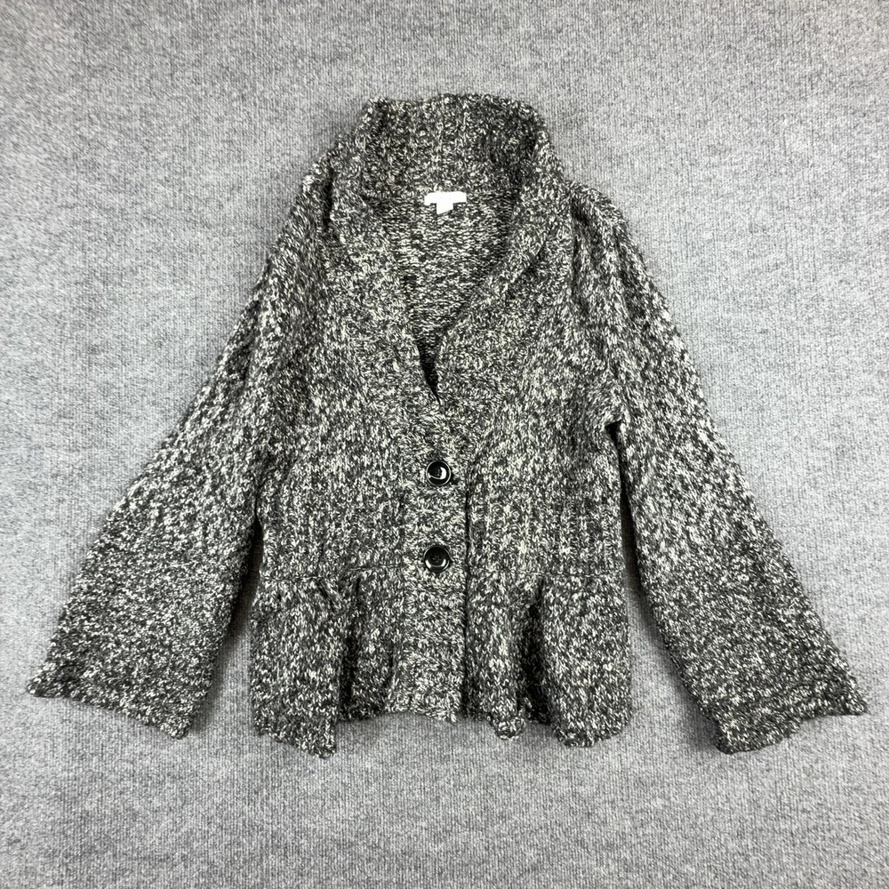 Dressbarn Cardigan Sweater Womens Large Gray Chunky Knit Peplum Button Front